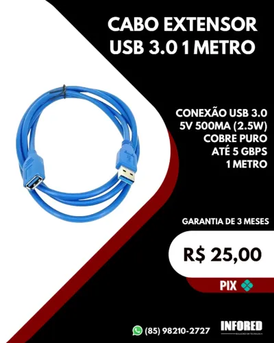 Cabo extensor USB 3.0 1 metro
