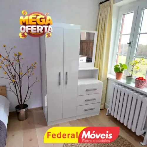 GUARDA ROUPA OFF WHITE COM COMODA E ESPELHO (MAIS VENDIDO)