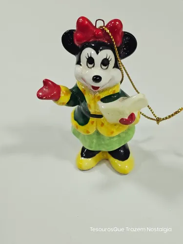 Enfeite de Natal de cerâmica vintage da Minnie Mouse Japan 5cm
