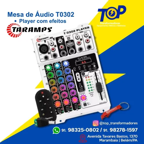 Mesa de áudio taramps 3 Canais com Player, controle e efeitos VU
