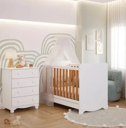 Comoda Junior Simples +Berço Ben Americano, 100% MDF - Peroba