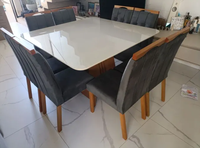 Mesa de jantar quadrada 8 cadeiras Pratic