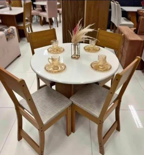 Mesa de Jantar Conjunto 4 Cadeiras Tampo Redondo MDF (Novo) Entrega Grátis!