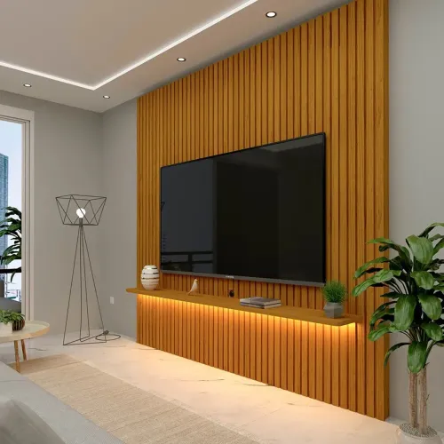 Painel de TV Moderno com Iluminação e Design Elegante