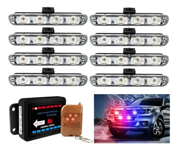 Kit Strobo 24w Grade Automotivo Policia Viatura 8 Luzes