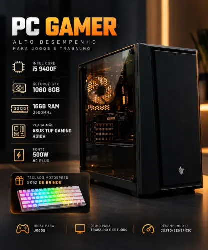 PC Gamer i5 9400F GTX 1060 6GB 16GB RAM + Teclado