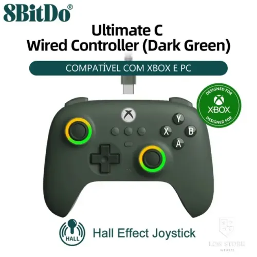 Joystick Controle Gamepad 8BitDo Wired C para XBox e Computador Dark Green com Cabo