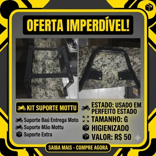 KIT SUPORTE MOTTU (Suporte Baú Entrega Moto + Suporte Mão Mottu)