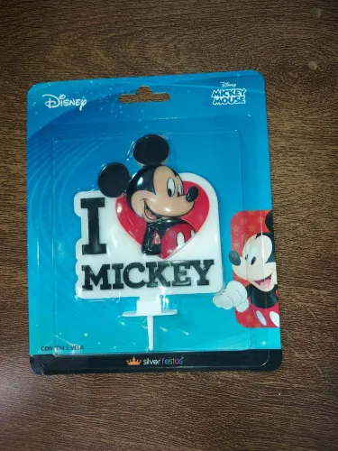 Vela de Aniversário Para Festas I Heart Mickey Disney 12cm<br>