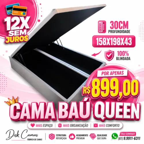 Cama Box Baú Queen Grande 158x198 Promoção Imperdível