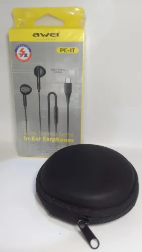 ENTREGA GRÁTIS Awei fone de ouvido auricular pc-1t , tipo-c + estojo impermeável