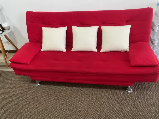 Sofá-cama 3 Lugares Casal Premium Suede Vermelho