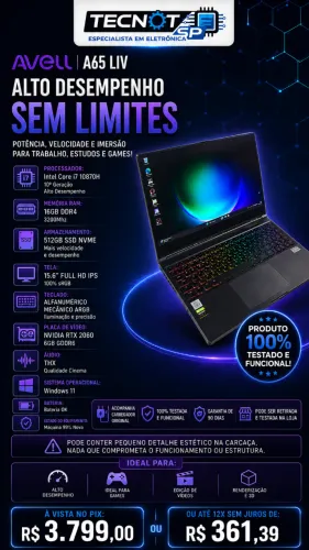 Notebook Gamer i7 RTX 2060 16GB RAM 512GB SSD NVMe
