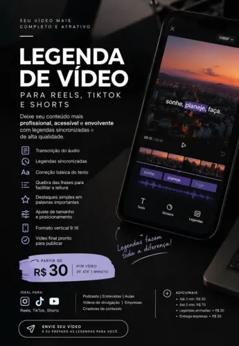 Vou colocar legendas profissionais no seu vídeo para Reels, TikTok e Short