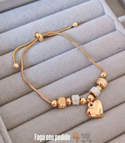 Pulseira coração estilo berloque aço inox