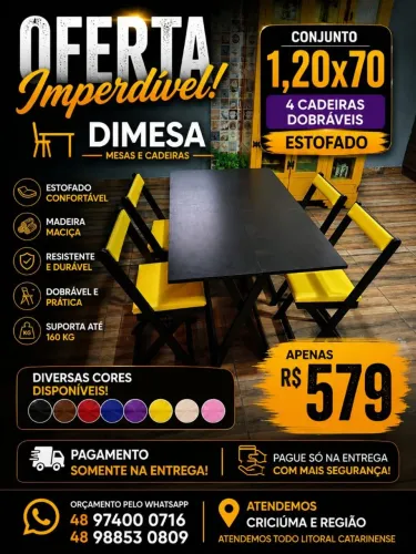 Jogo mesa com 4 cadeiras. A pronta entrega. Pague somente na entrega. Dimesa sua fabrica
