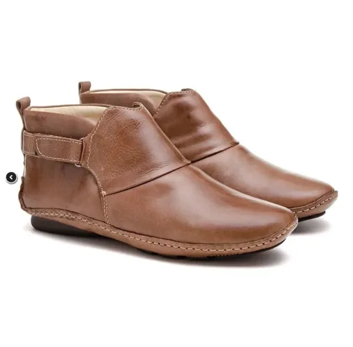 Bota Feminina Curta com Velcro Calcanhar Baixo