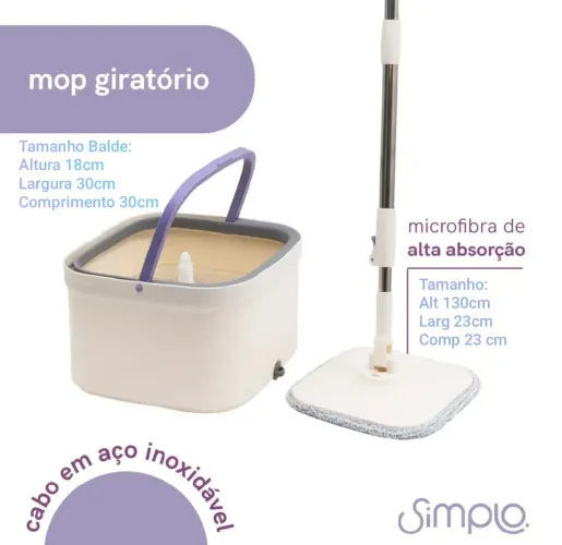 MOP GIRATÓRIO ÁGUA NOVA COM BALDE 4L E ESFREGÃO - SIMPLO