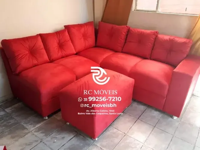 Sofá de Canto com Puff Material suede D33 Confortável Direto da Fábrica