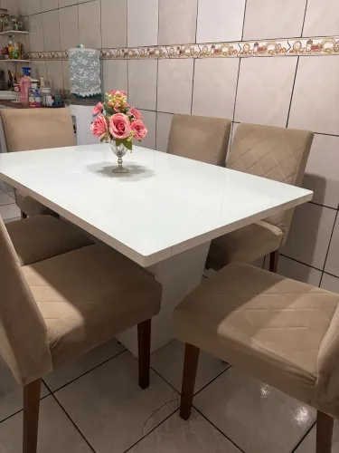 MESA DE JANTAR 6 CADEIRAS TAMPO DE VIDRO BRANCA!