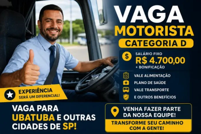 vaga para Motorista Categoria AB, D
