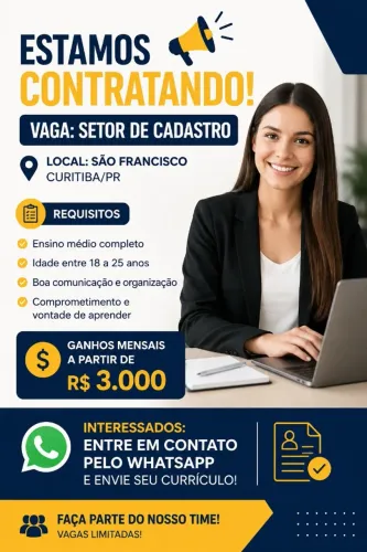 VAGA DE EMPREGO NA ÁREA COMERCIAL