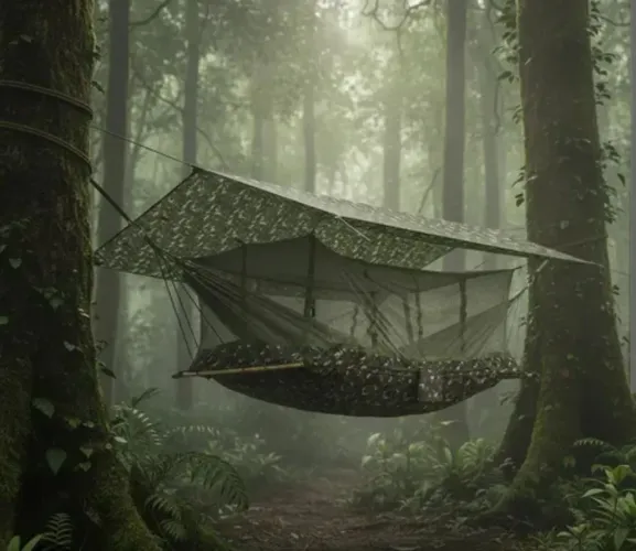 Rede de selva tática com mosquiteiro e teto
