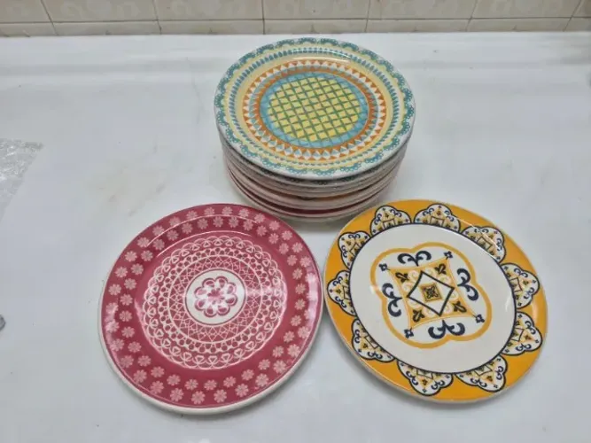 10 Pratos Cerâmica Oxford  Sobremesa 3 estampas variadas