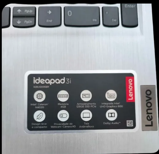 Notebook Lenovo Ideapad 3i 82BU0006BR - Celeron N4020, 4GB RAM, 128GB SSD - Leve e Rápido