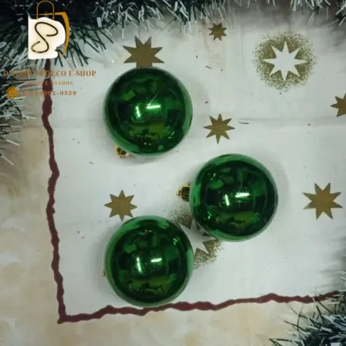 KIT C/ 03 BOLAS DE NATAL VERDES 08CM - IMPORTADAS E.U.A. ÁRVORE DE NATAL