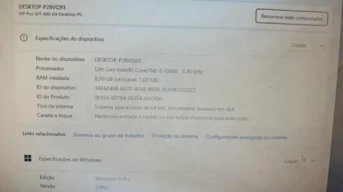  HP Pro SFF 400 G9 | Intel i5 12ª Geração | SSD NVMe | Windows 11 Pro