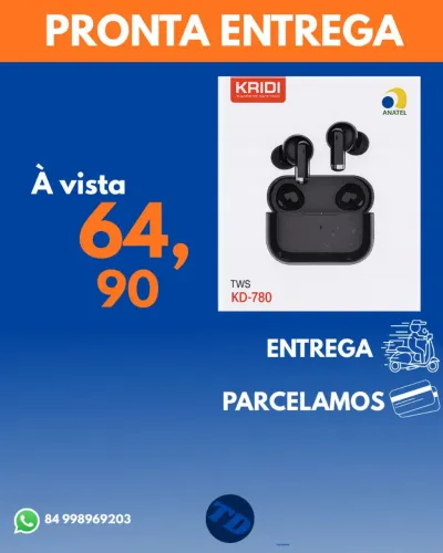FONE TWS KAIDI - ENTREGA/PARCELADO