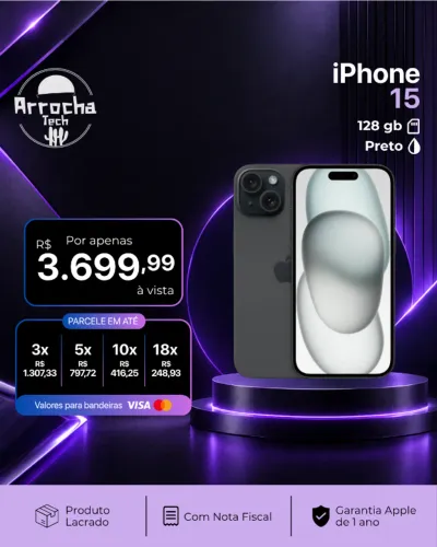 Iphone 15 128gb Preto - Lacrado - Anatel - Com Nota Fiscal - Garantia Apple de 1 ano