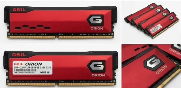 Kit 32GB (4x8GB) Memória RAM DDR4 GeiL Orion 3200MHz
