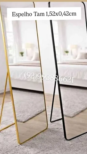 Espelho de Luxo Com suporte de Chão Tam 1,52x0,42cm Dourado