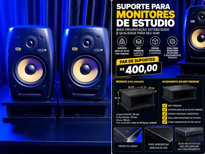  PAR DE SUPORTES ? PAR DE SUPORTES PARA MONITORES DE ESTÚDIO - MDF PREMIUM