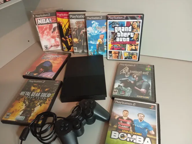 PS2 Completo + 9 Jogos (GTA, God of War, RE4) | Só Ligar e Jogar