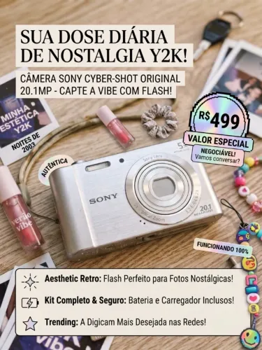 Câmera Sony Cyber-shot W800 - Estética Retro/Y2K (Com Bateria e Carregador)