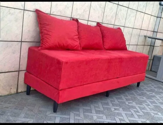 Sofá cama com pés altos e 3 almofadas , várias cores entrega em 24 horas