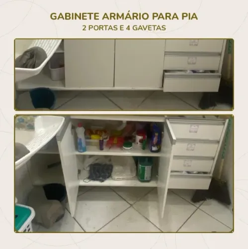Gabinete armário para pia branco com 2 portas e 4 gavetas