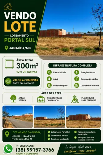 Vendo lote 300m² no Portal Sul - Janaúba/MG