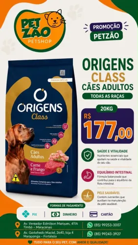 Ração origens class 20kg adultos 