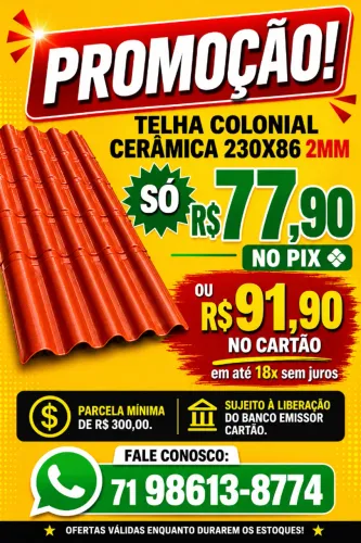 TELHA PVC COLONIAL CERÂMICA 2MM EPLAST 230x86 R$ 77,90 DINHEIRO OU PIX