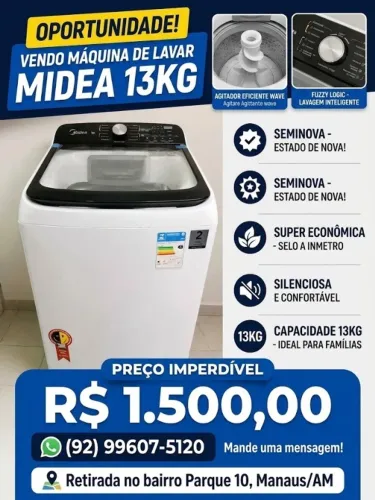 Máquina de Lavar Midea 13kg - Estado de Nova!