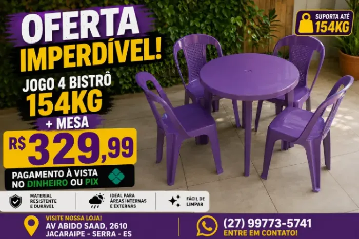 Jogo 4 Cadeiras Bistrô + 1 Mesa