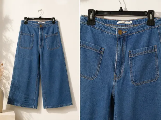 calça pantalona jeans azul