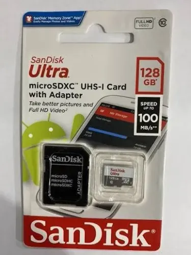 Cartão De Memória 128gb Sandisk Micro Sd Com Adaptador - Novo/ Lacrado
