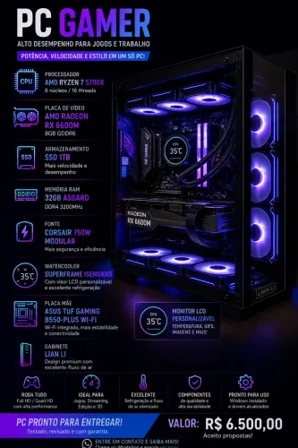 Computador gamer ryzen 7 5700x