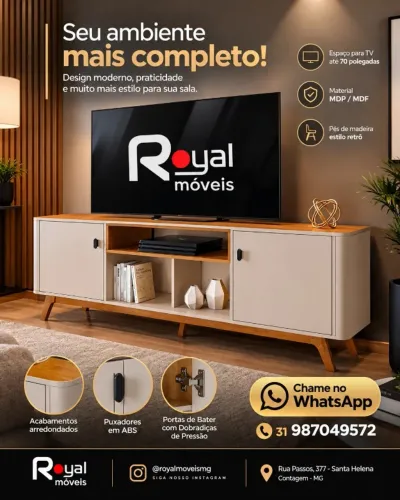 Rack P/TVs Até 70 Polegadas 1.80M Pés Estilo Retrô. Produto Novo Direto de Fábrica.