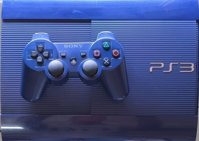 PS3 Super Slim, azul, 500gb, console raro, funcionando TUDO, na TILTY'S GAMES